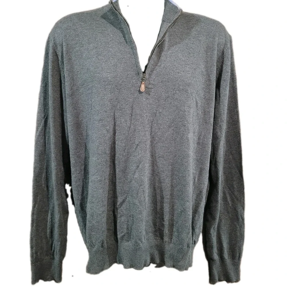 Johnnie-O Bailey Quarter-Zip Pullover Sweater M Charcoal Cotton Silk Blend FLAW